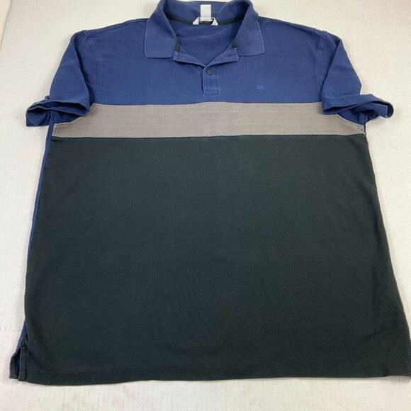 Calvin Klein Mens Cotton Polo Shirt Striped Short Sleeve Collared Pullover Large - Picture 2 of 11